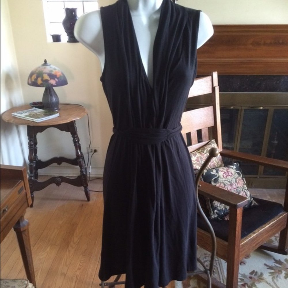 NWT JOAN VASS Little Black Dress Knit V-Neck A-line Sleeveless sz S NEW